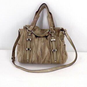 B. Makowsky Snake Embossed Leather Shoulder Handbag Brown Multi Leather